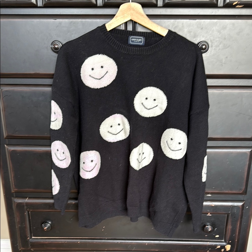 Lucky Planet Black Sweater with Smiley Faces